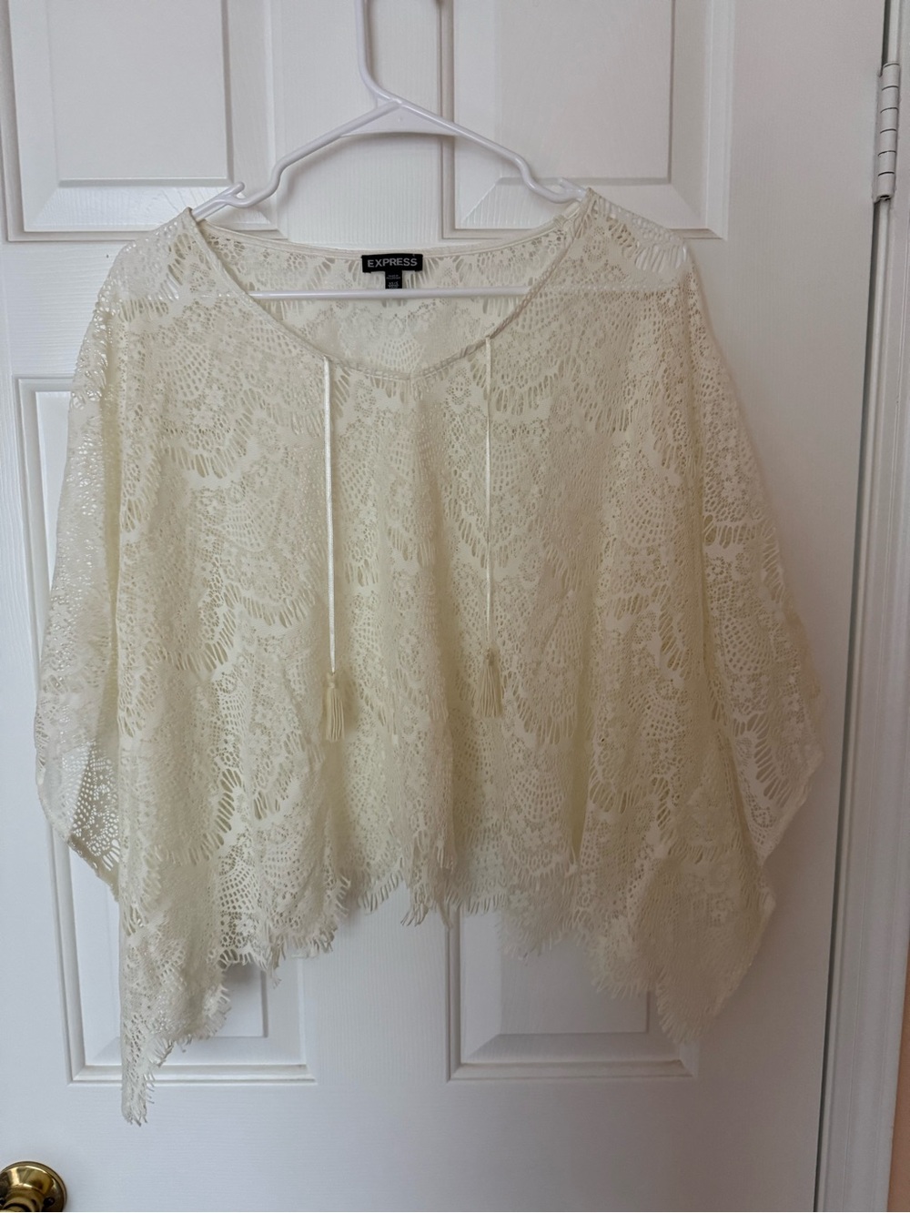 Express Ivory Crochet Lace Poncho Top
